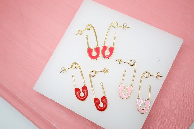 Side view showcasing the vibrant colors of Multicolor Enamel Safety Pin Earrings