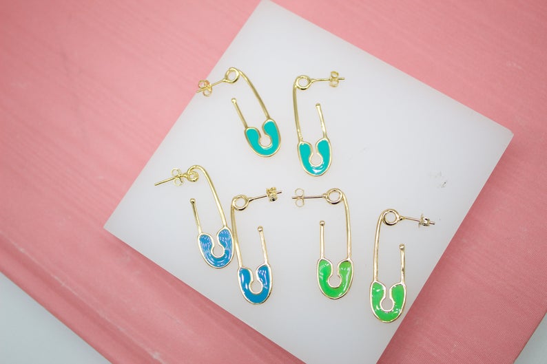 Showcasing the unique design of Multicolor Enamel Safety Pin Earrings
