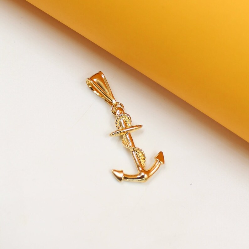 Front view of Nautical 18K Gold Filled Anchor Rope Pendant by MIA Jewelry