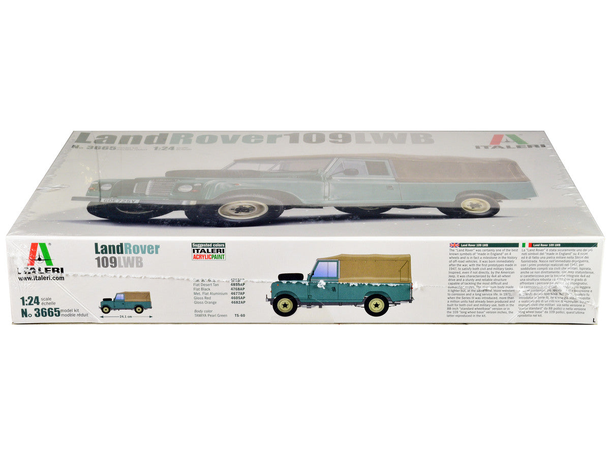 Top view of Italeri 1/24 Scale Land Rover Model Kit with decals