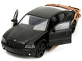 Front view of 2006 Dodge Charger diecast model in Matt Black by Jada