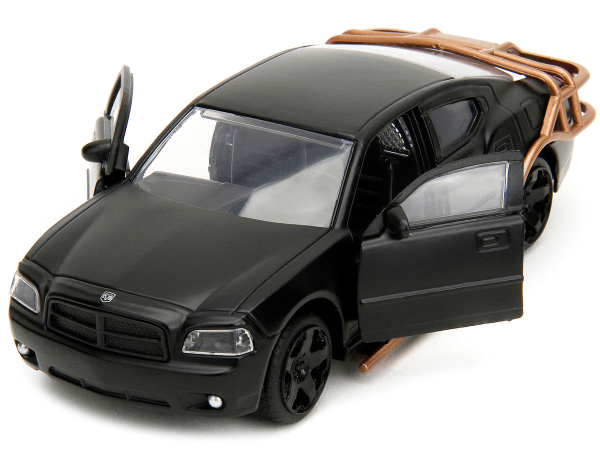Front view of 2006 Dodge Charger diecast model in Matt Black by Jada