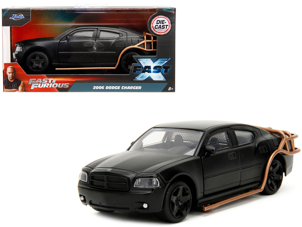 Collection display of 2006 Dodge Charger diecast model in Matt Black by Jada