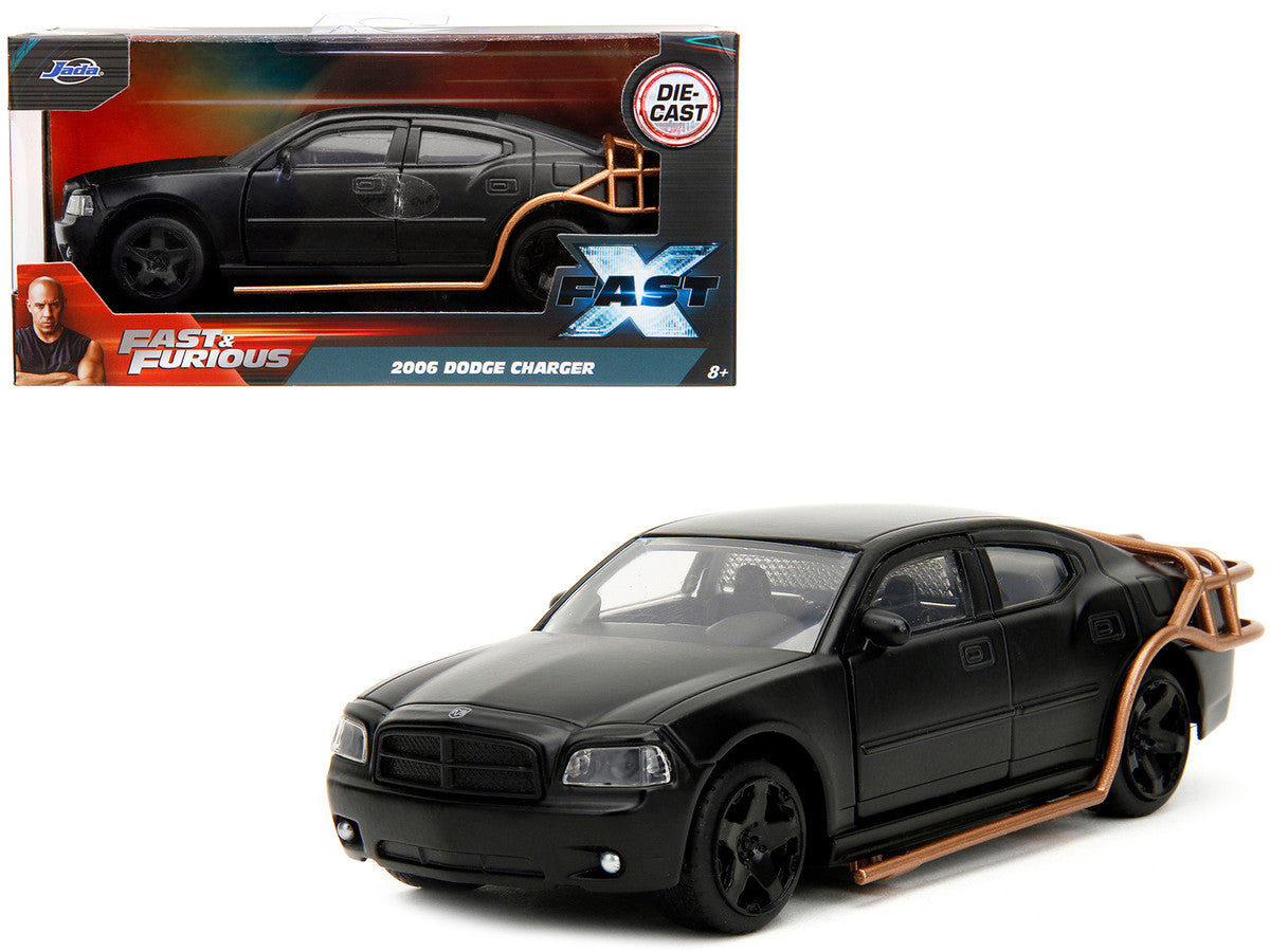 Collection display of 2006 Dodge Charger diecast model in Matt Black by Jada