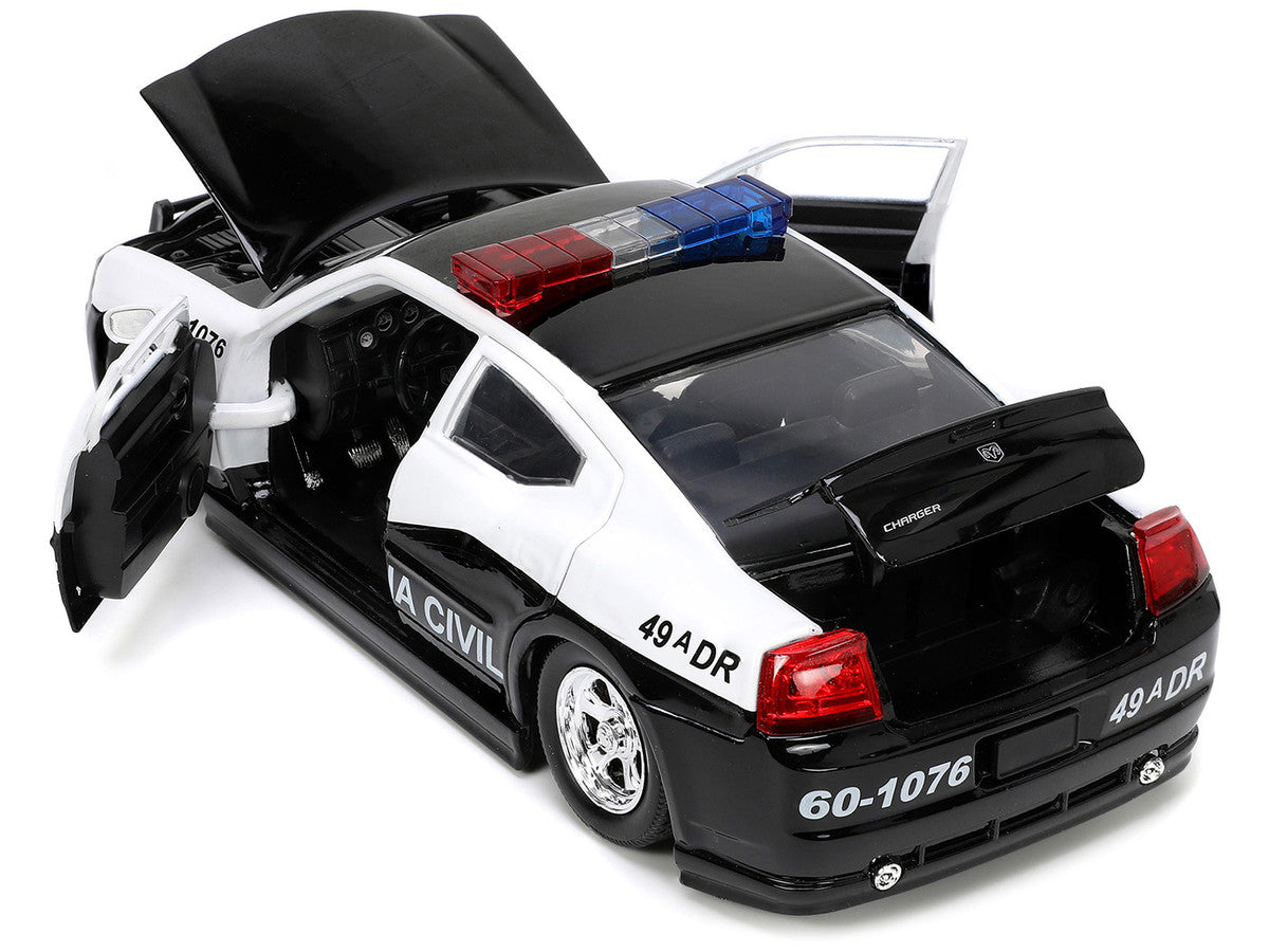 Side angle of 2006 Dodge Charger Police Diecast Model by Jada