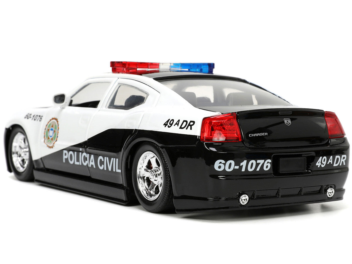 Back view showcasing details of 2006 Dodge Charger Police Diecast Model
