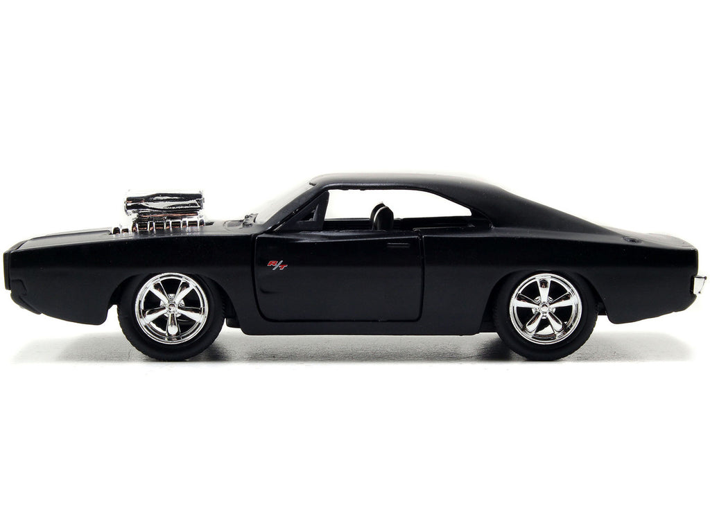 Back view of Dom's Dodge Charger R/T Matt Black diecast model by Jada