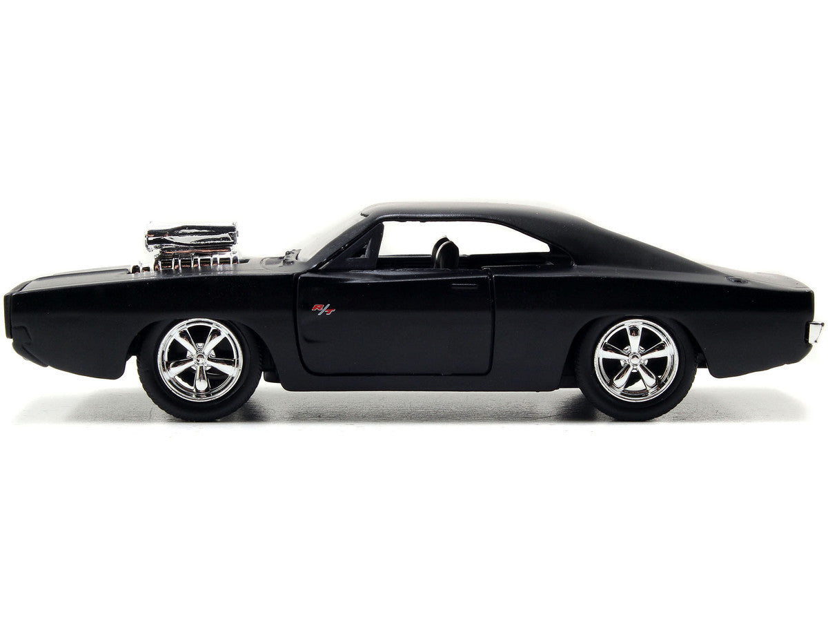 Back view of Dom's Dodge Charger R/T Matt Black diecast model by Jada