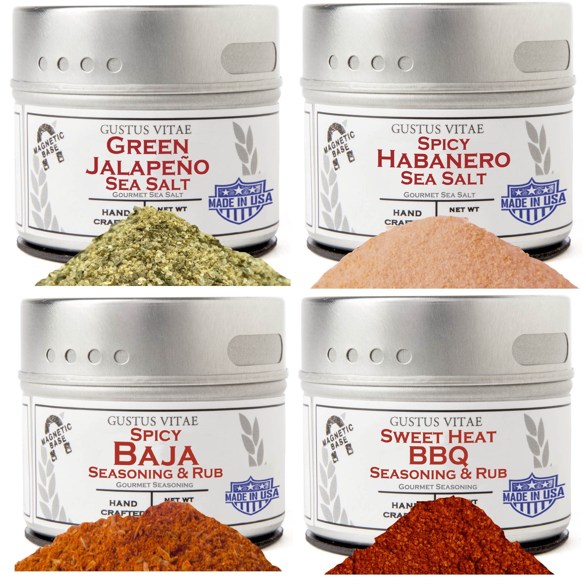 Front view of Gustus Vitae Gourmet Spicy BBQ Seasoning Set in elegant packaging