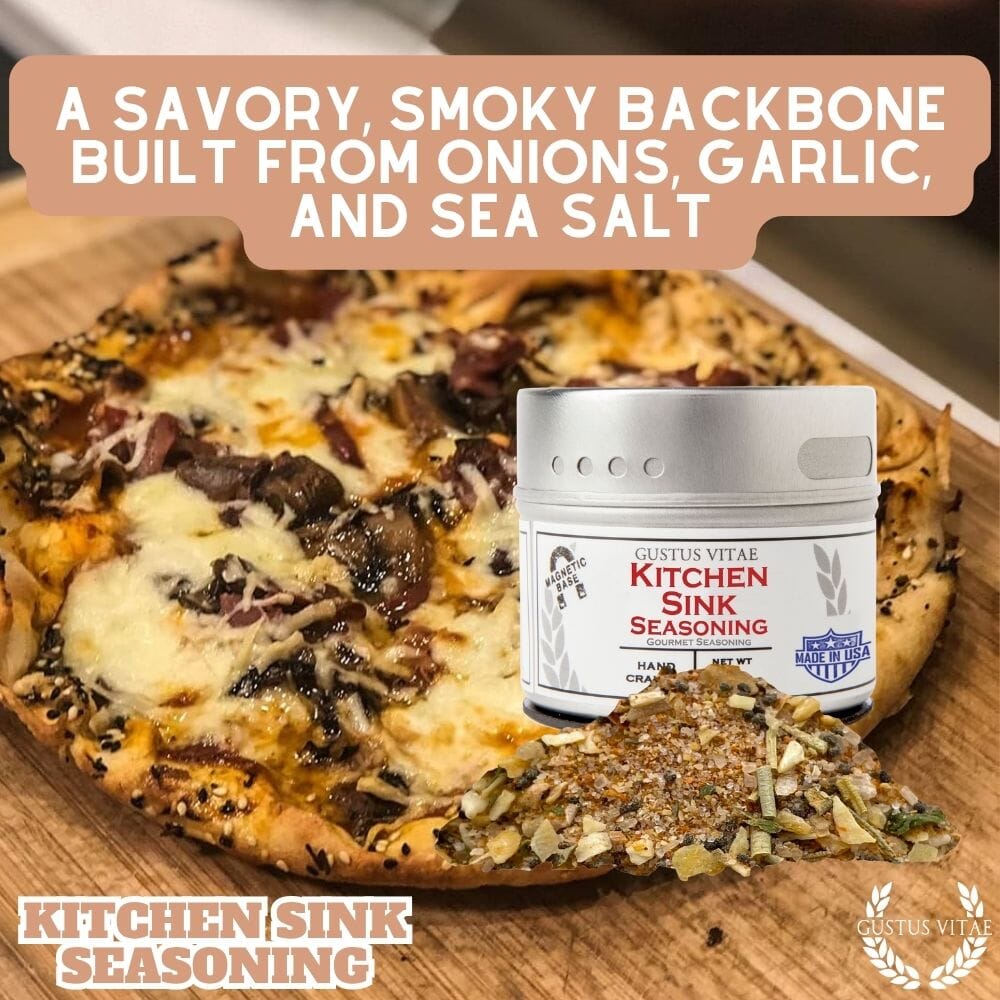 Close-up of Gustus Vitae Kitchen Sink Seasoning granules showcasing texture