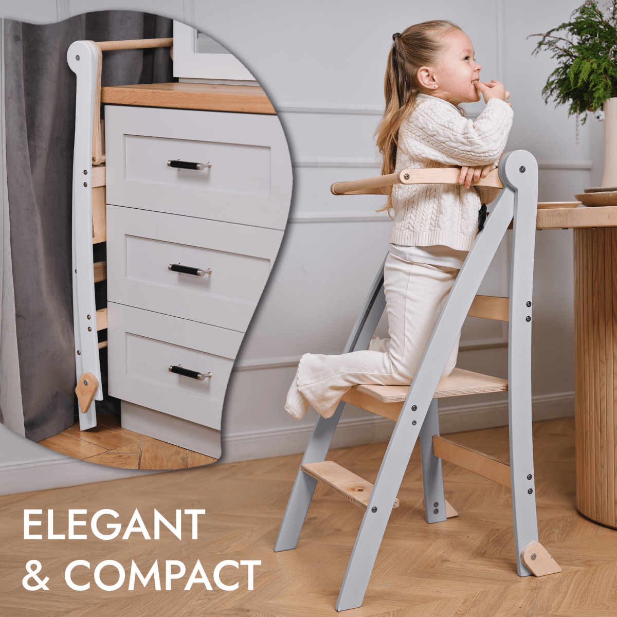 Folded Goodevas toddler learning tower for easy storage
