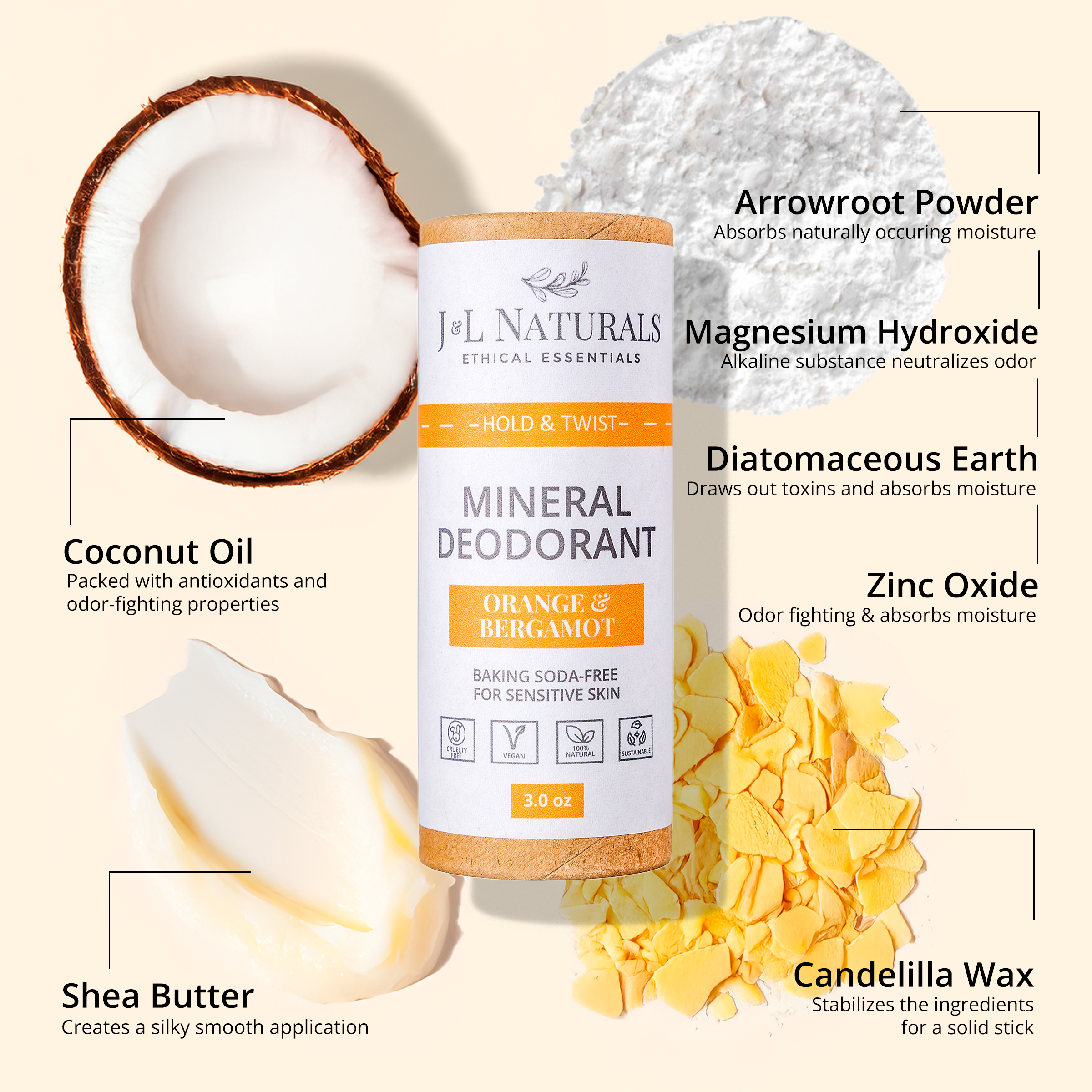 Gentle Mineral Deodorant Travel Pack by J&L Naturals with natural backdrop