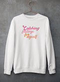 Model wearing Catching Feelings Sweat Shirt in casual outdoor setting by Virgo