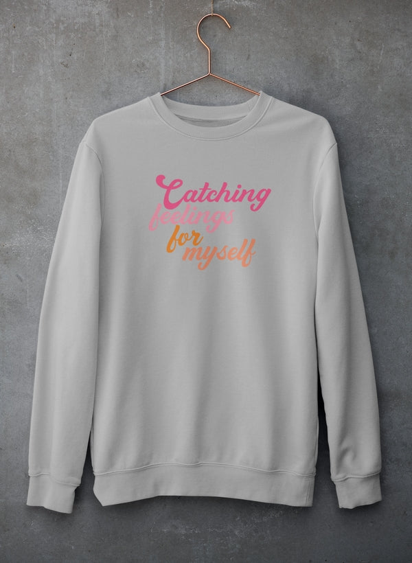 Front view of Catching Feelings Sweat Shirt in cozy fleece by Virgo