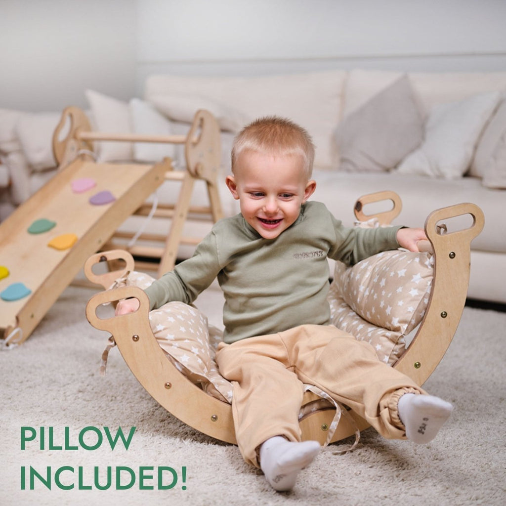 Side angle of Pikler Triangle from 4-in-1 Montessori Climbing Set