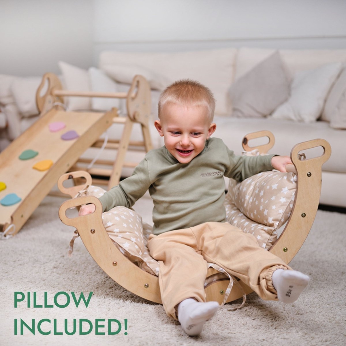 Side angle of Pikler Triangle from 4-in-1 Montessori Climbing Set