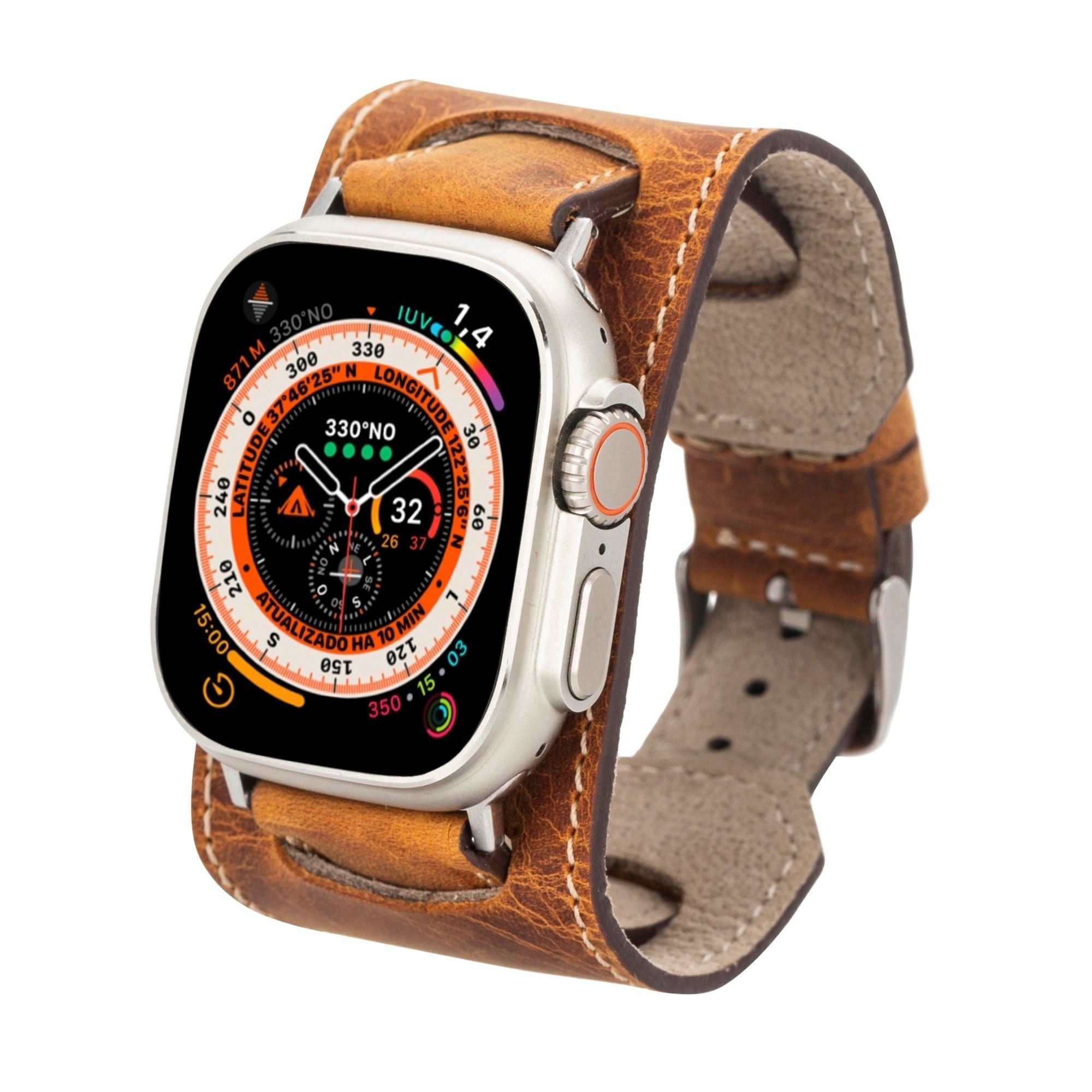 Detailed stitching on Moorcroft Cuff Leather Band for Apple Watch by TORONATA