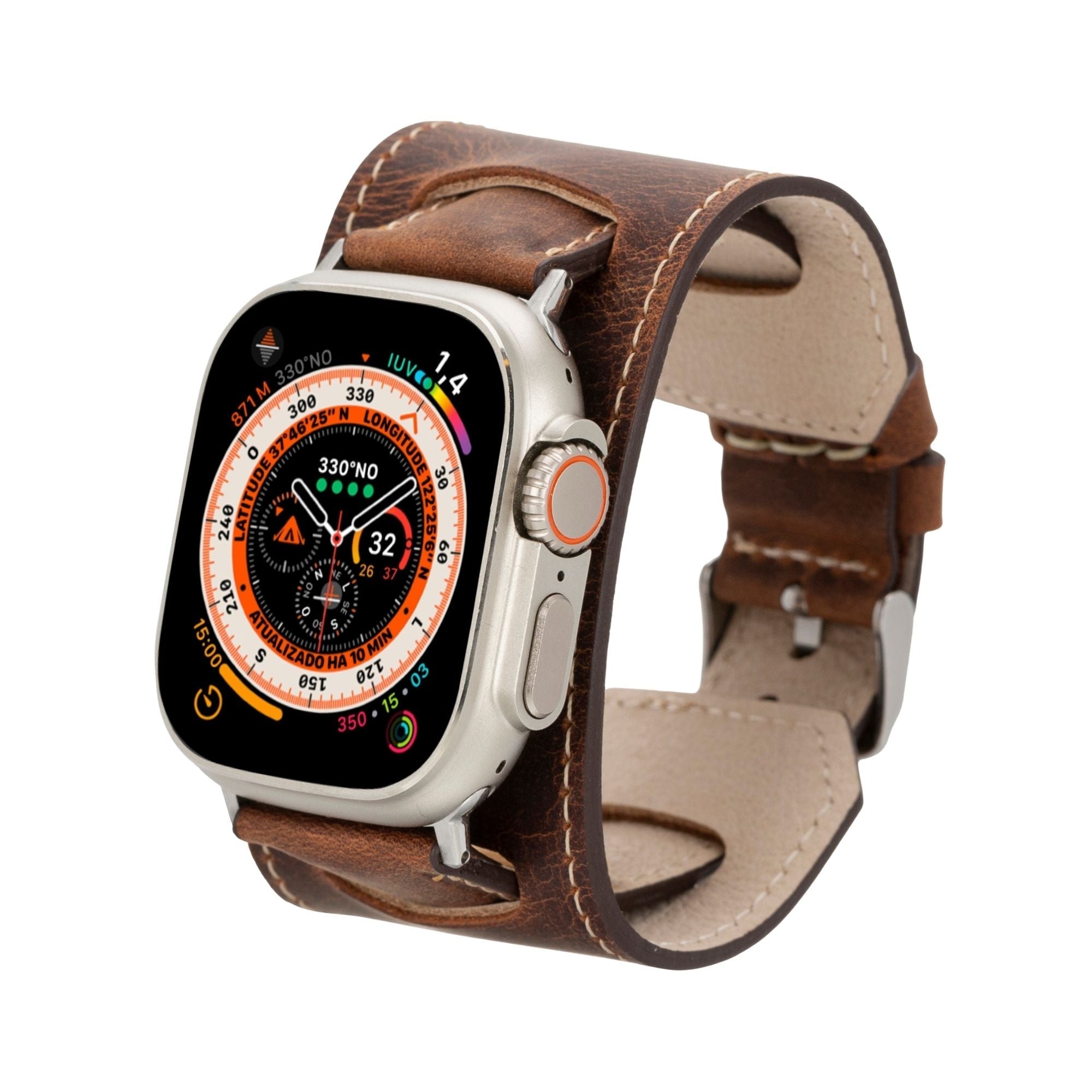Side view of the elegant Moorcroft Cuff Leather Band for Apple Watch by TORONATA