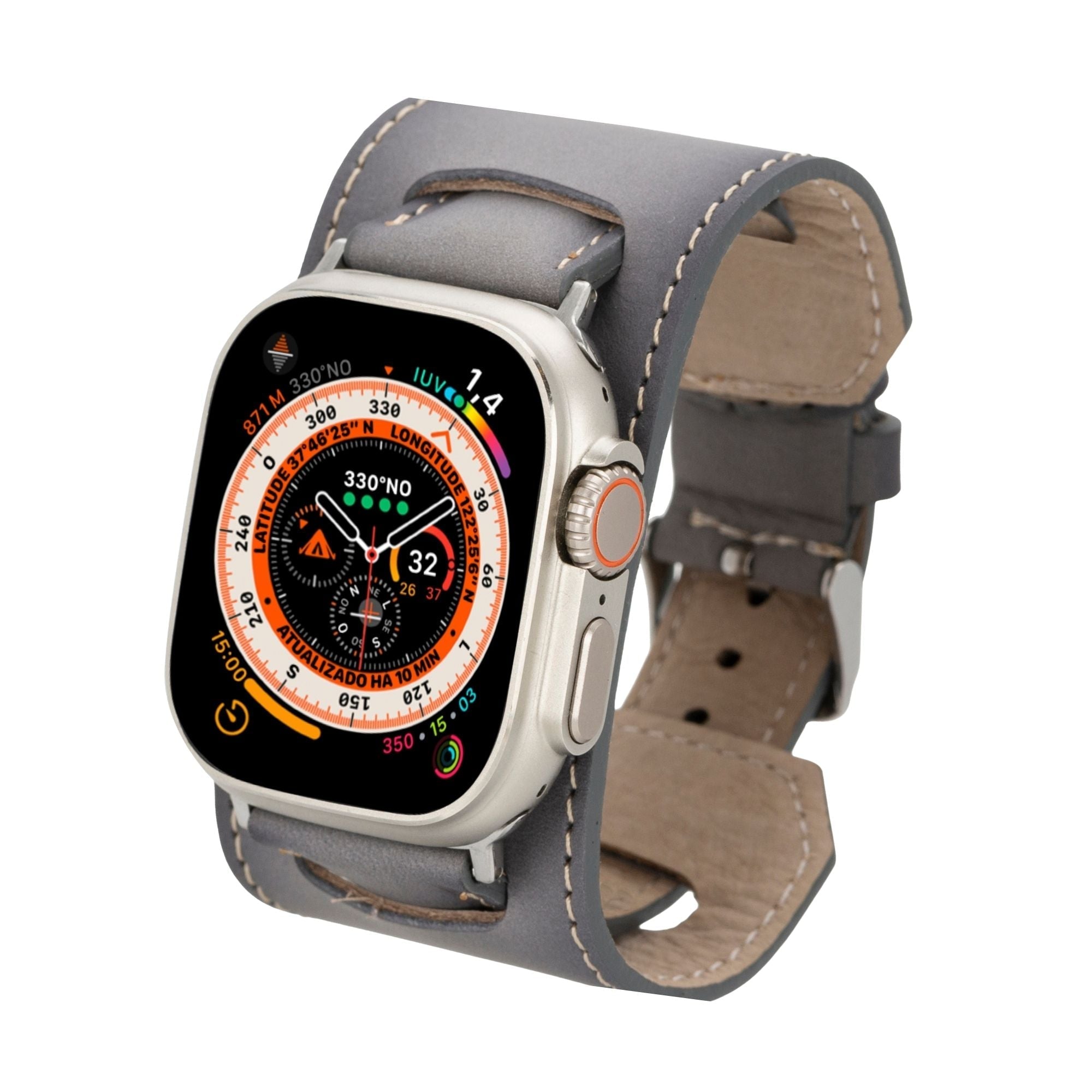 Moorcroft Cuff Leather Band for Apple Watch laid flat for a detailed view