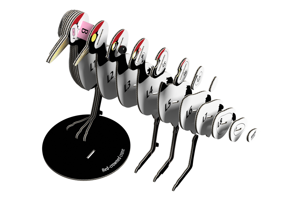 Side view of the assembled Eco-Friendly EUGY Crane 3D Puzzle