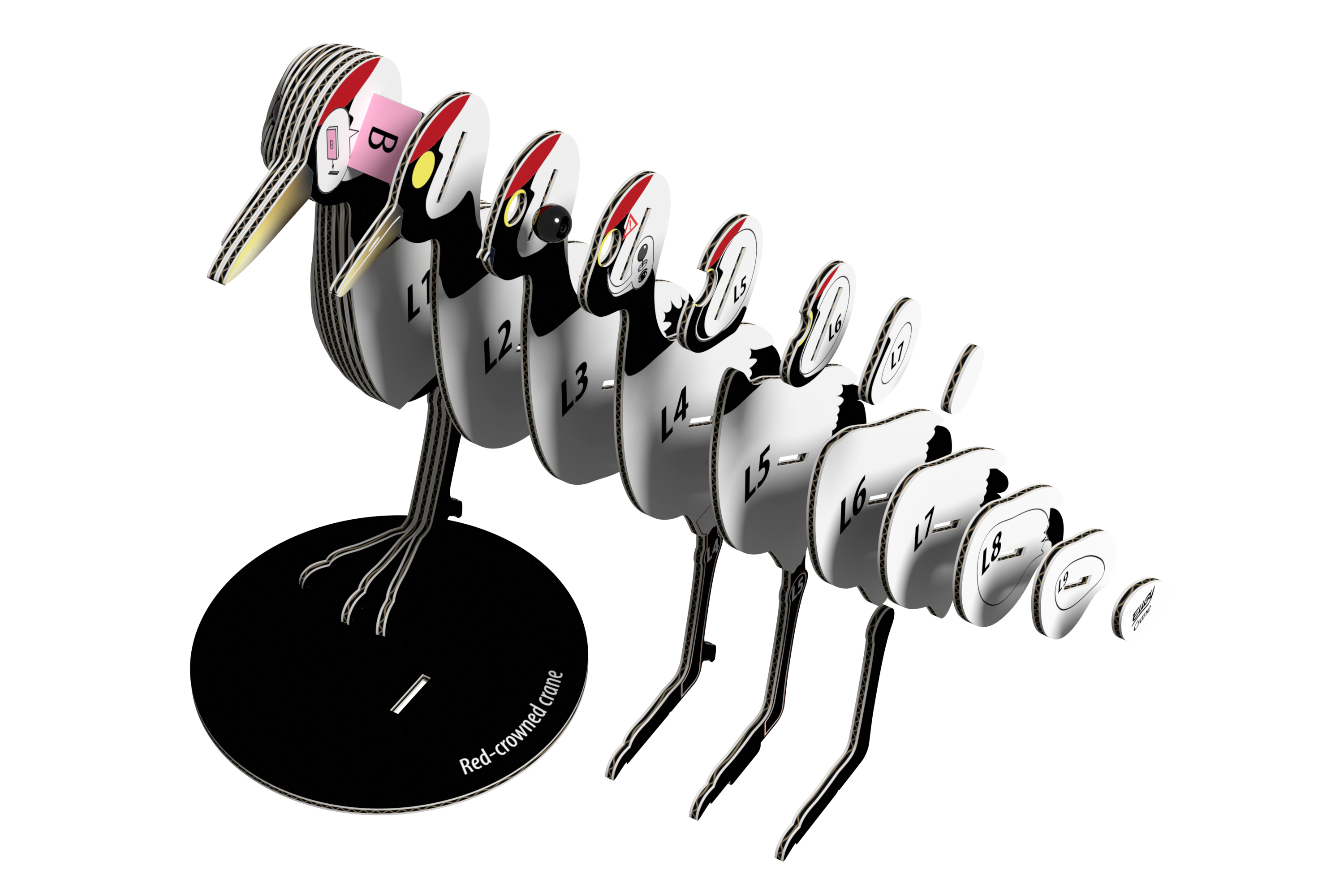 Side view of the assembled Eco-Friendly EUGY Crane 3D Puzzle