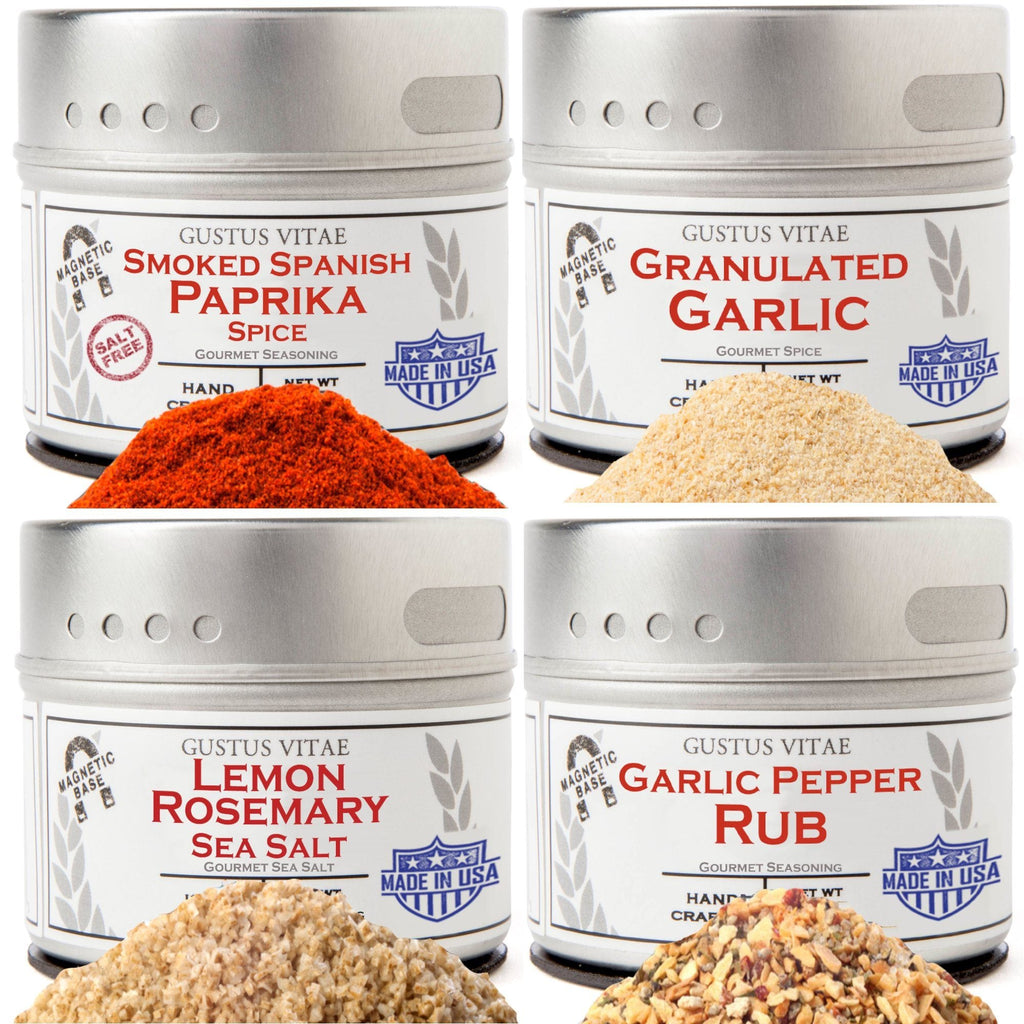 Cooking with Gourmet Spice Tins Set by Gustus Vitae in a kitchen