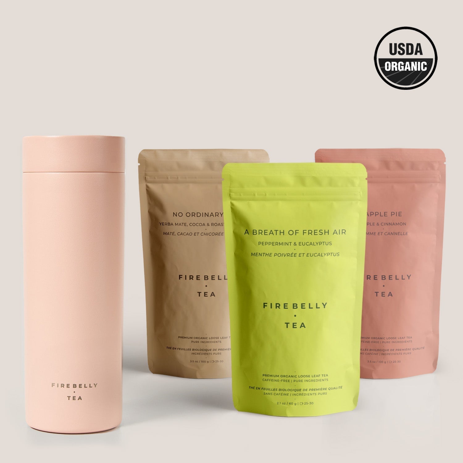 Travel-ready premium tea kit by Firebelly Tea displayed elegantly