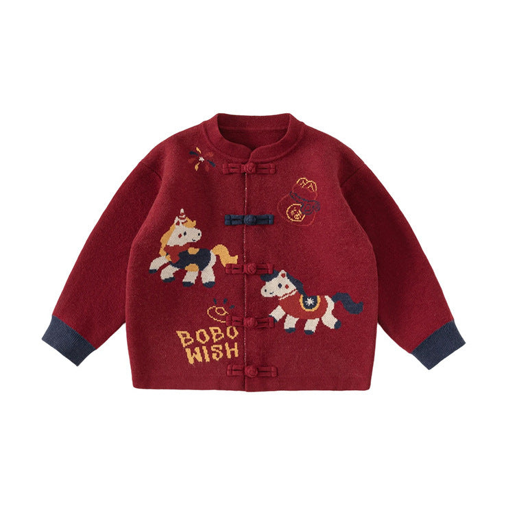 Arrival Winter and Spring Baby Kids Unisex Horse Cartoon Pattern Thick Coat