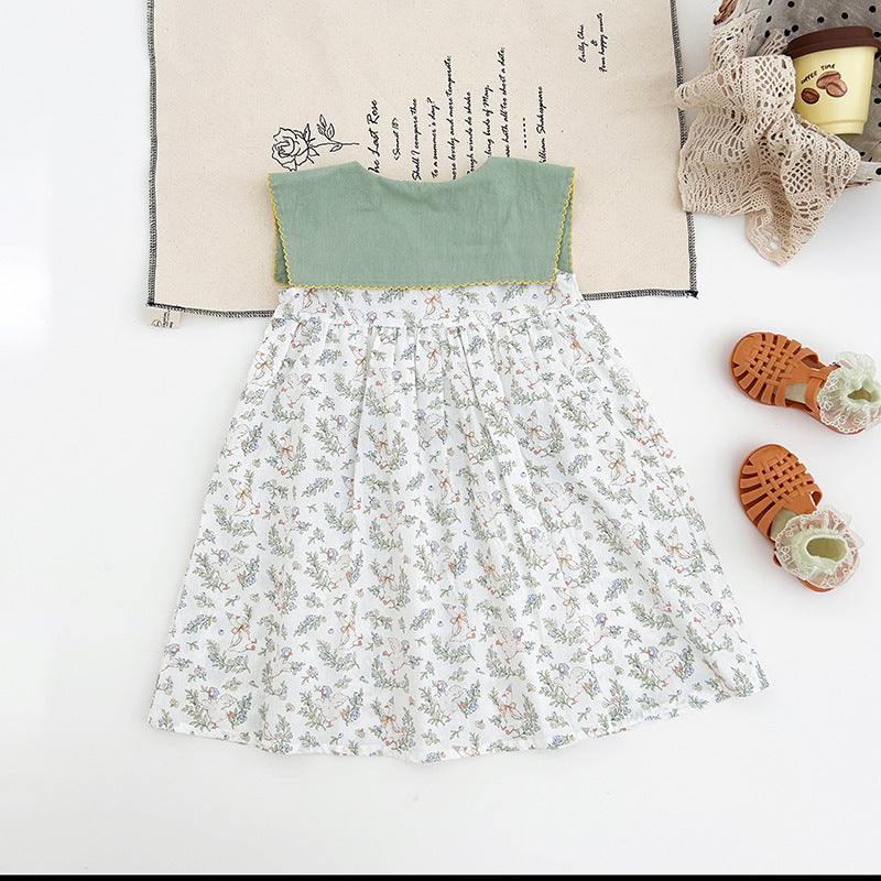 Summer Baby Kids Girls Sleeveless Flowers and Animals Pattern Embroidered Dress