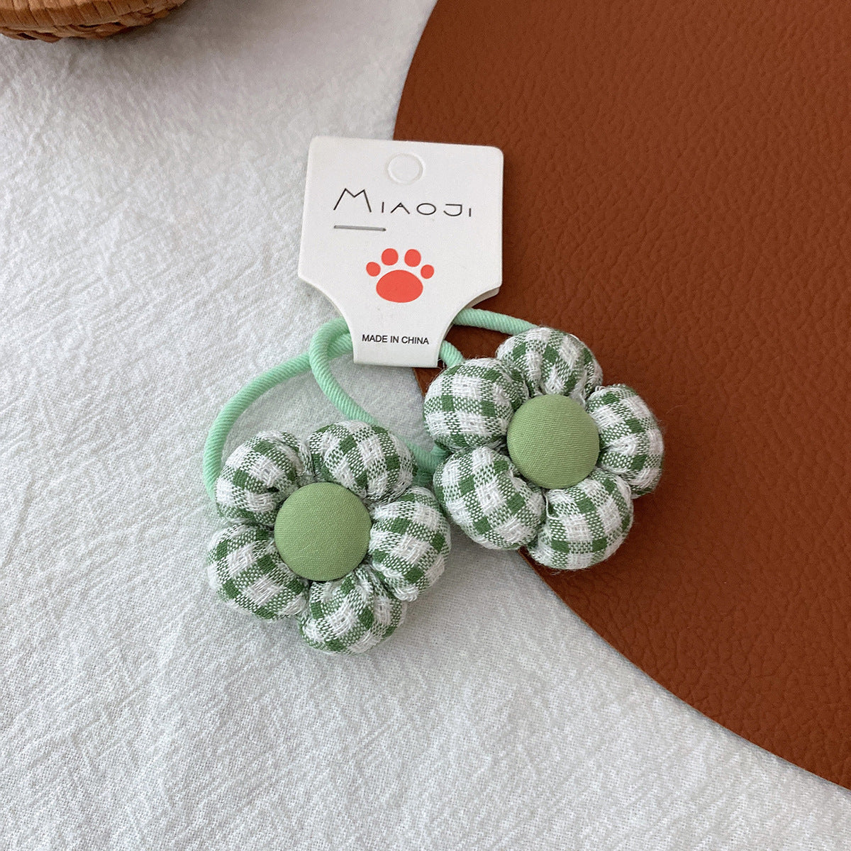 Girls Fabric Checkered 3D Flower Candy-Colored Hair Elastic Accessories