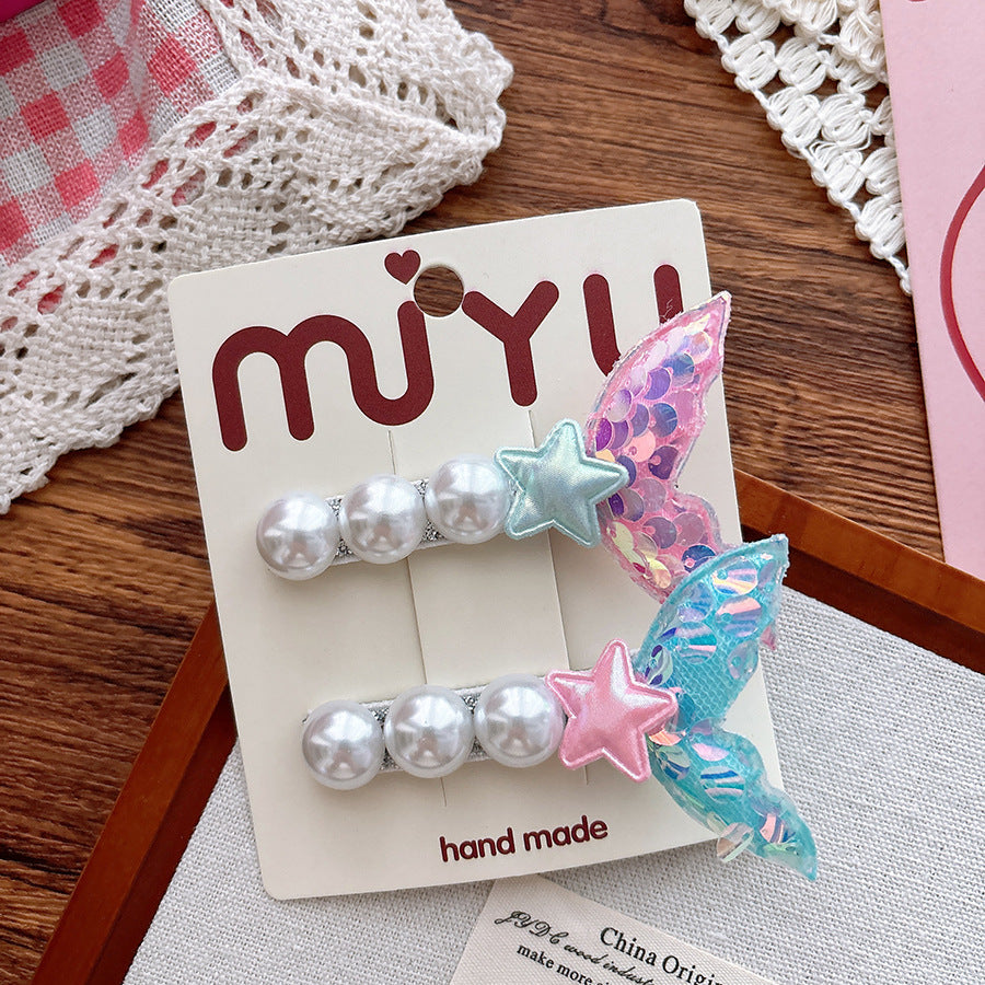 Collection of 2 Versatile Mermaid Pattern Beaded Hair Clips