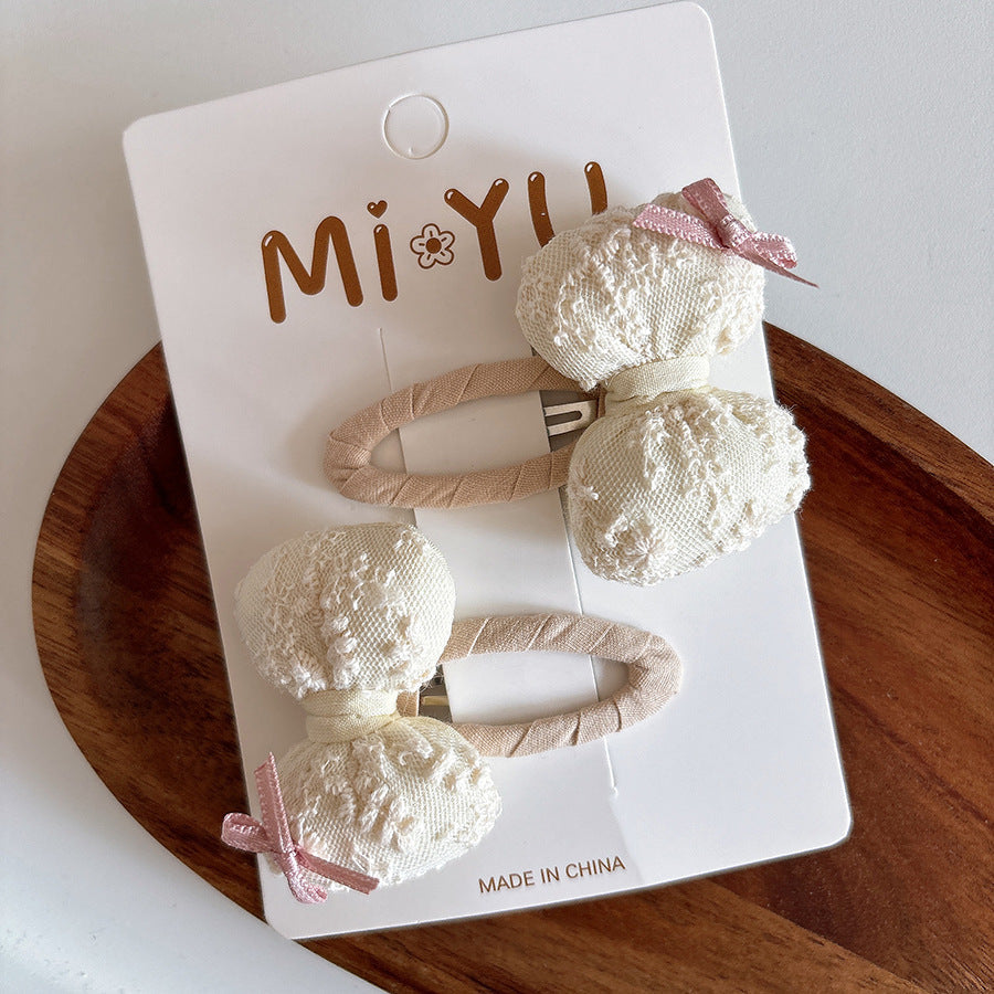 Collection of 2 Versatile Cute Lace Embroidered Pattern Hair Clips and Hair Ties