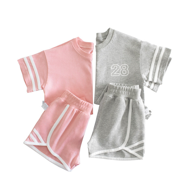 Baby Striped Sleeves Design T-Shirt Combo Shorts Sport Pieces Sets