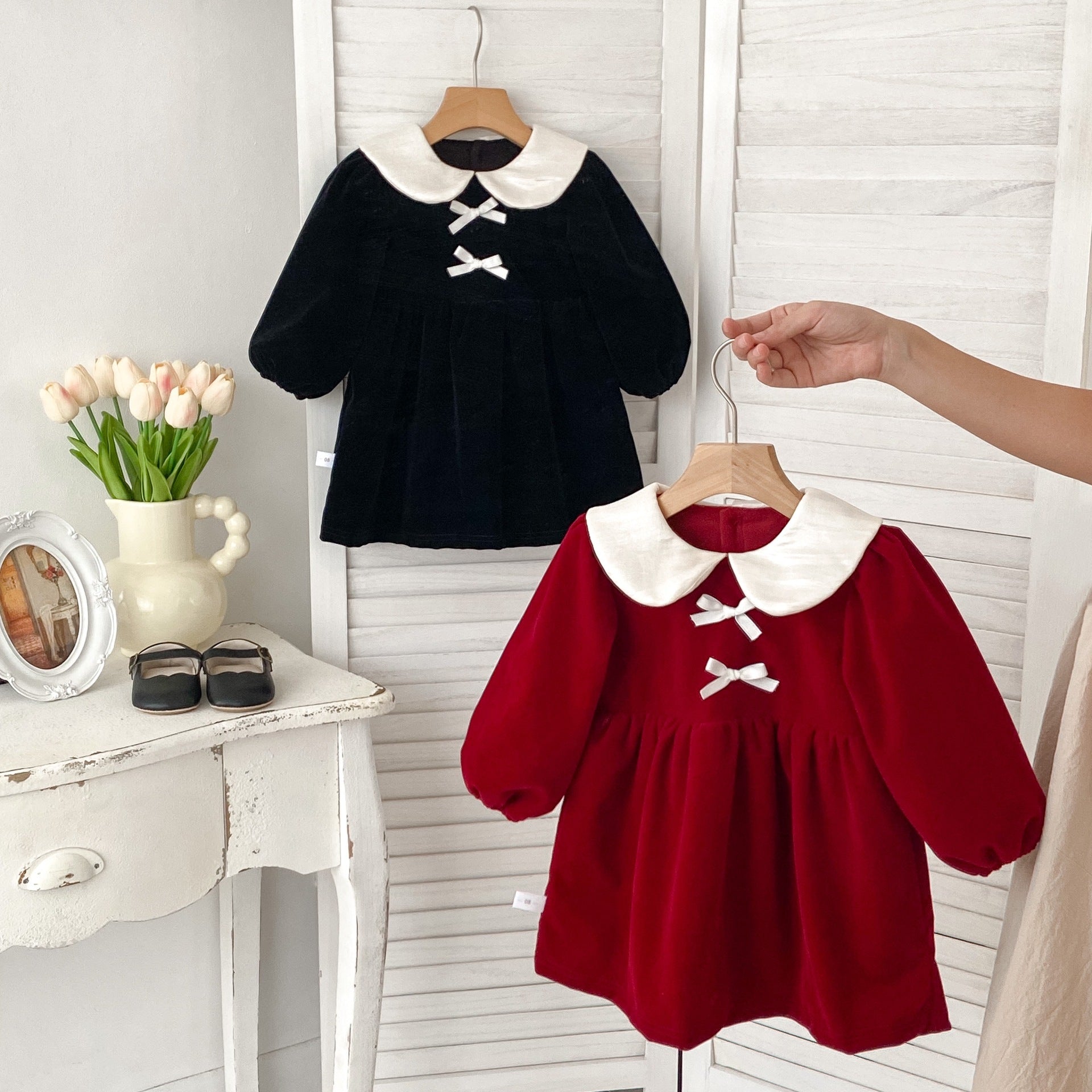 Autumn and Winter Arrival Baby Girls Long Sleeves Peter Pan Collar Cozy Dress