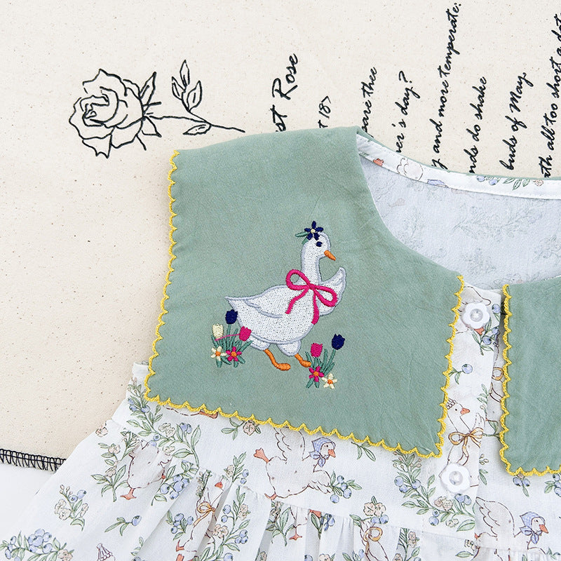 Summer Baby Kids Girls Sleeveless Flowers and Animals Pattern Embroidered Dress