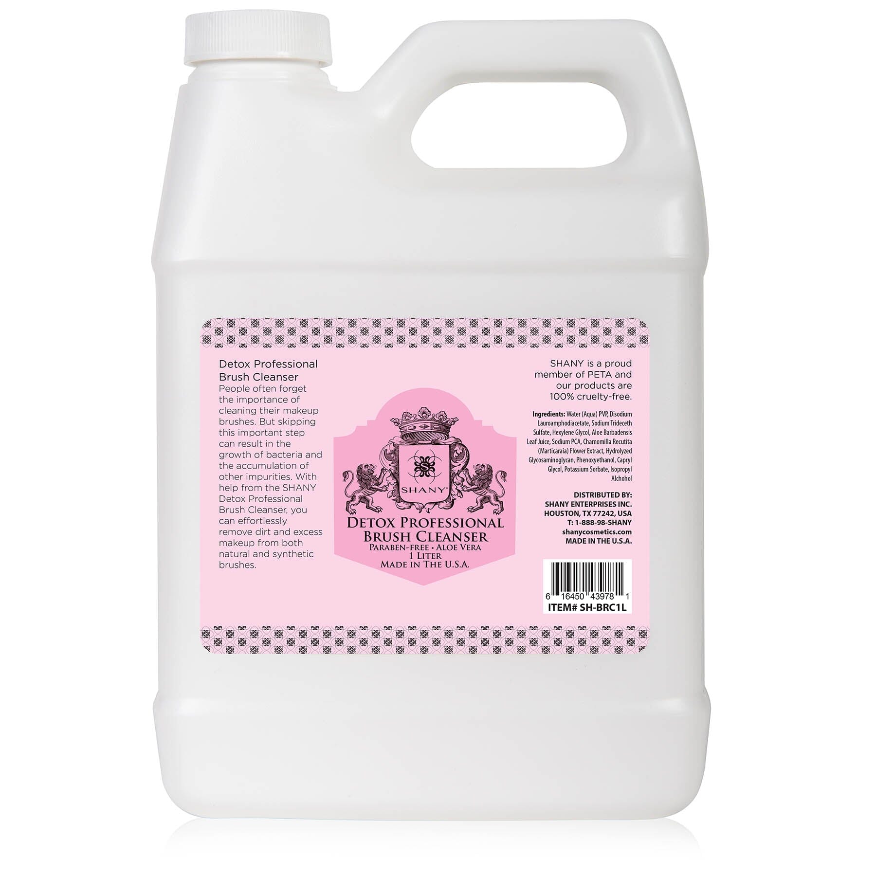 Top view of SHANY Detox Brush Cleanser bottle on a vanity