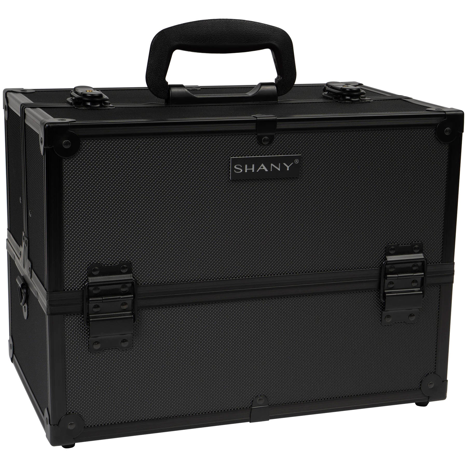 Top angle of SHANY Makeup Train Case displaying the handle