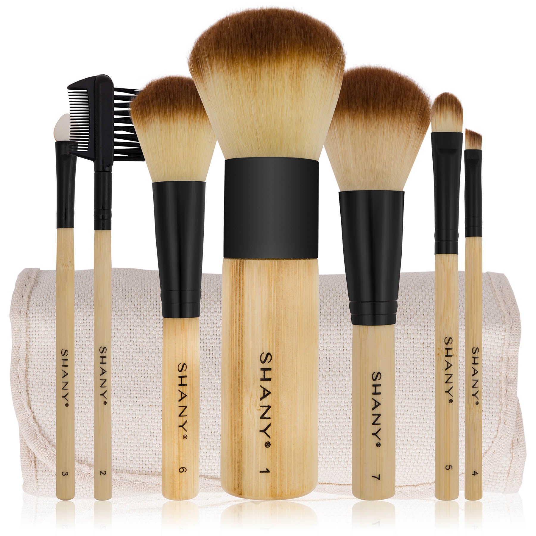 SHANY Bamboo Makeup Brush Set - Vegan Professional Makeup Brushes With Premium Synthetic Hair & Cotton Pouch for Easy Brush Storage - SHOP  - BRUSH SETS - ITEM# SH-BR007-PARENT