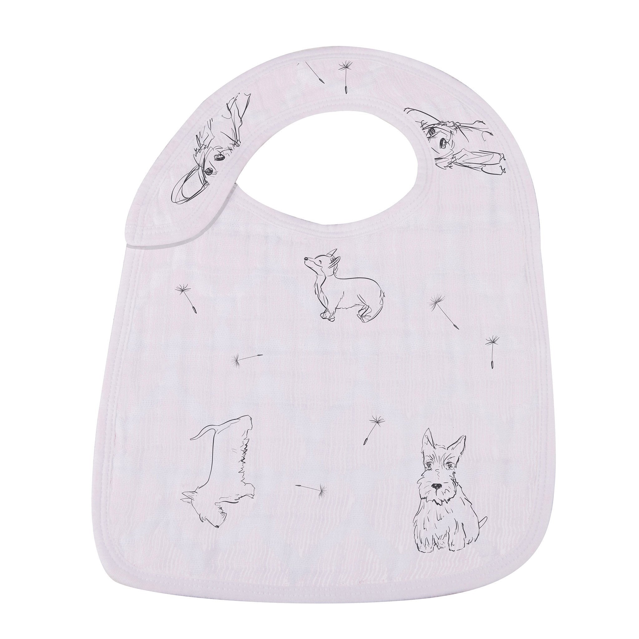 Close-up of dandelion design on Bamboo Muslin Snap Bibs