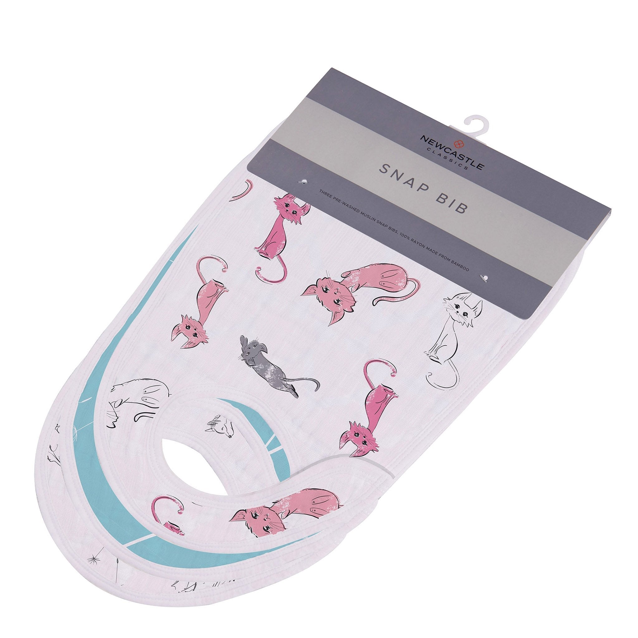 Front view of Bamboo Muslin Snap Bibs 3-Pack by Newcastle Classics