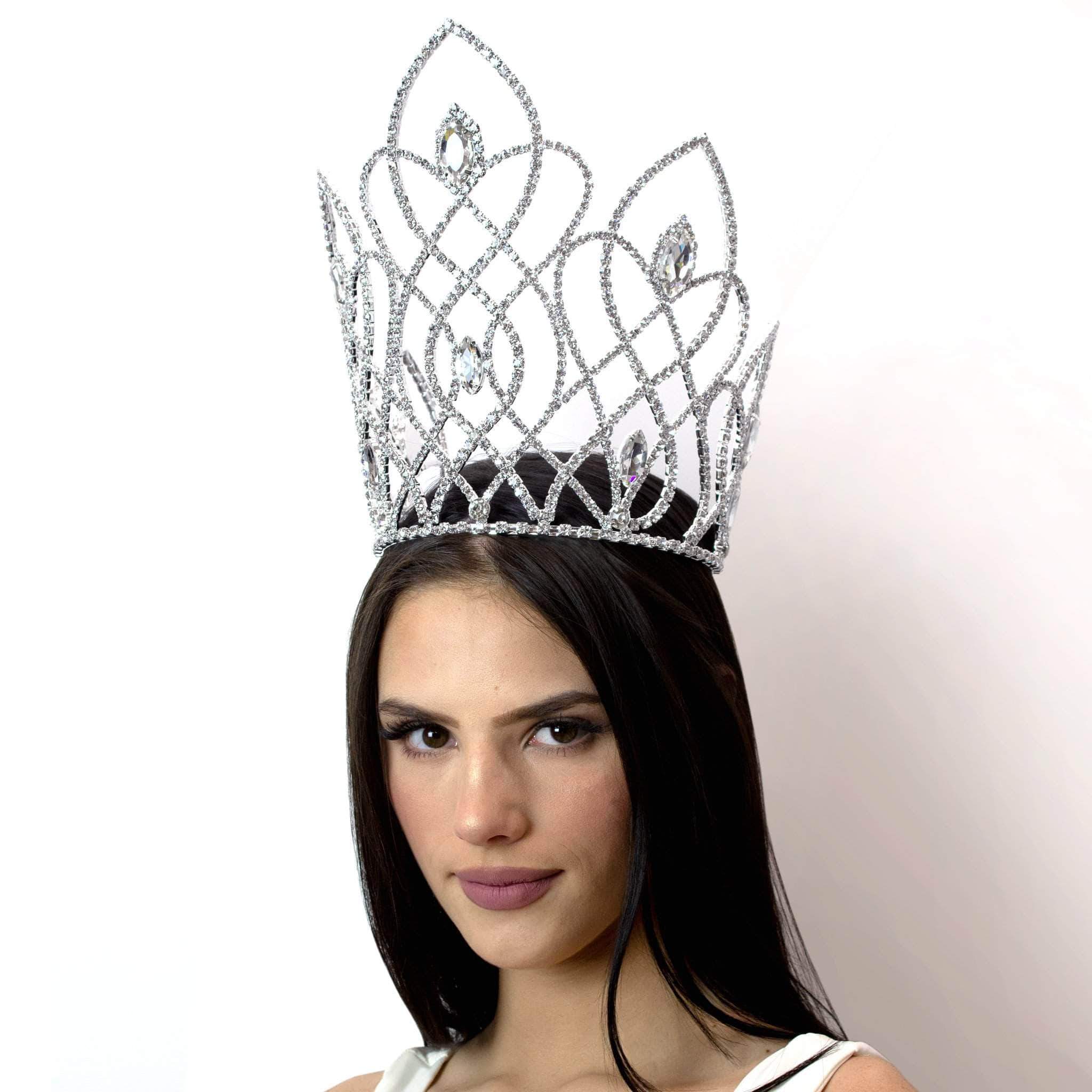 Model wearing the 9" Adjustable Navette Crown at a formal event
