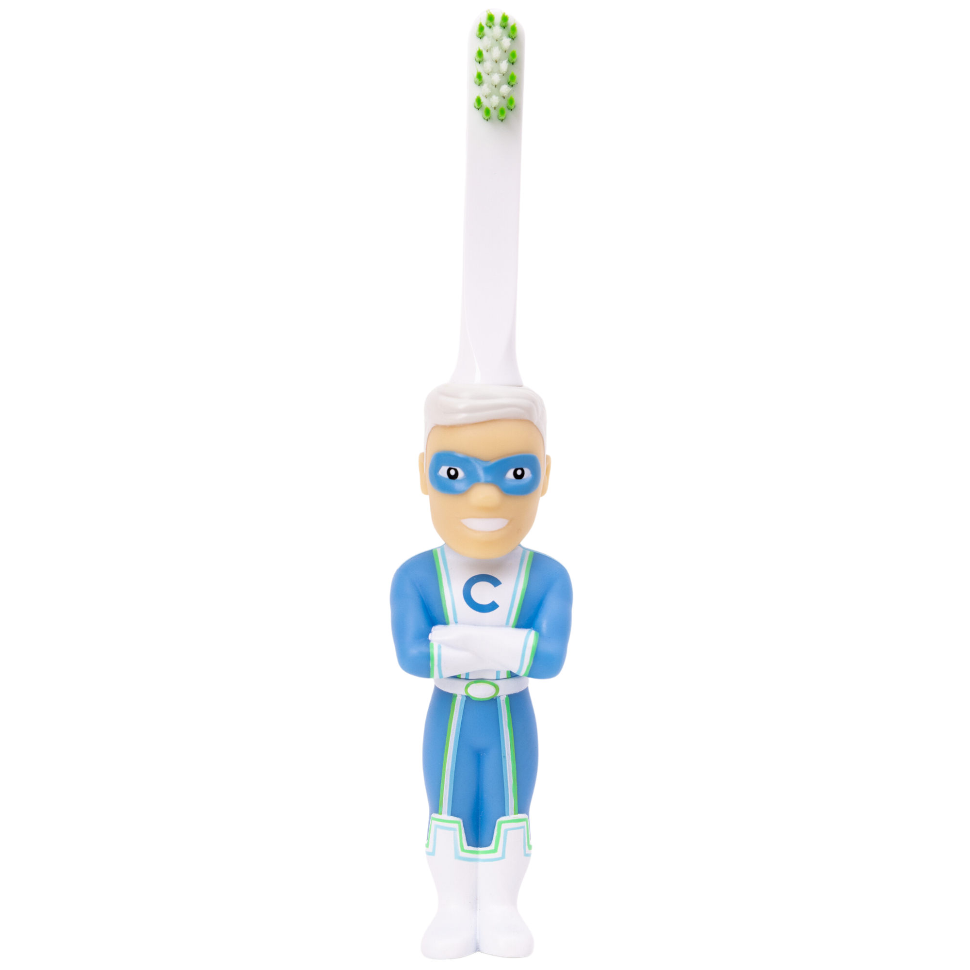 Back design of Captain Cavity Kids Superhero Toothbrush for children
