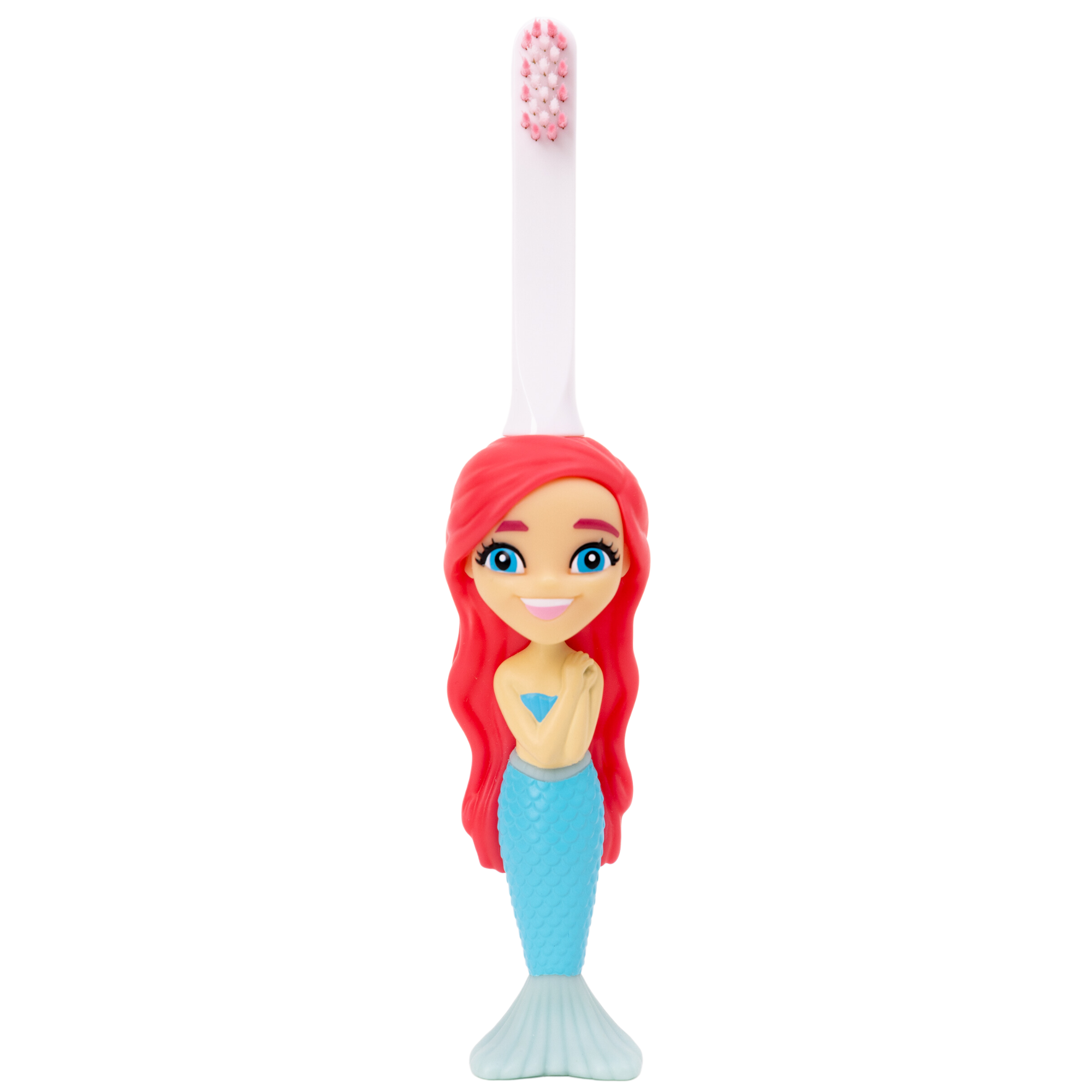 Close-up of soft bristles on Aqua the Mermaid Toothbrush for kids