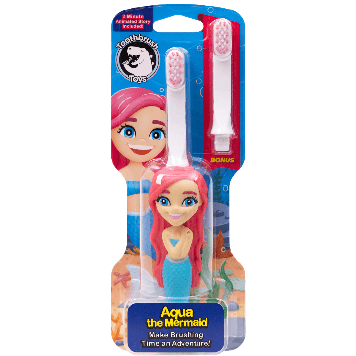 Children holding Aqua the Mermaid Toothbrush during brushing time