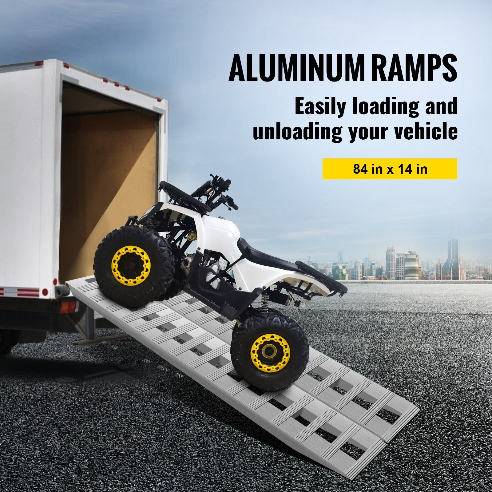 Front view of VEVOR Heavy-Duty Aluminum Trailer Ramps