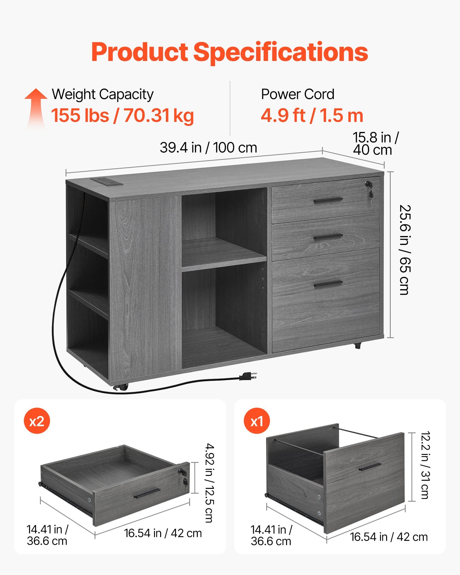 VEVOR Mobile 3 Drawer File Cabinet in a modern office setting