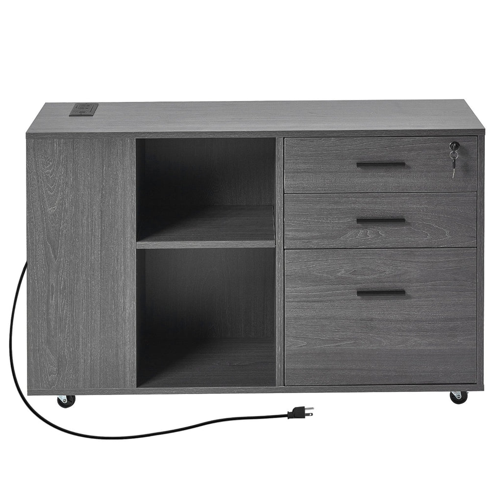 Front view of VEVOR Mobile 3 Drawer File Cabinet in gray