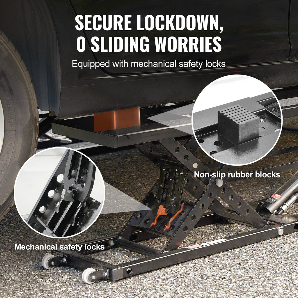 Side angle of VEVOR Car Lift demonstrating maximum height capabilities