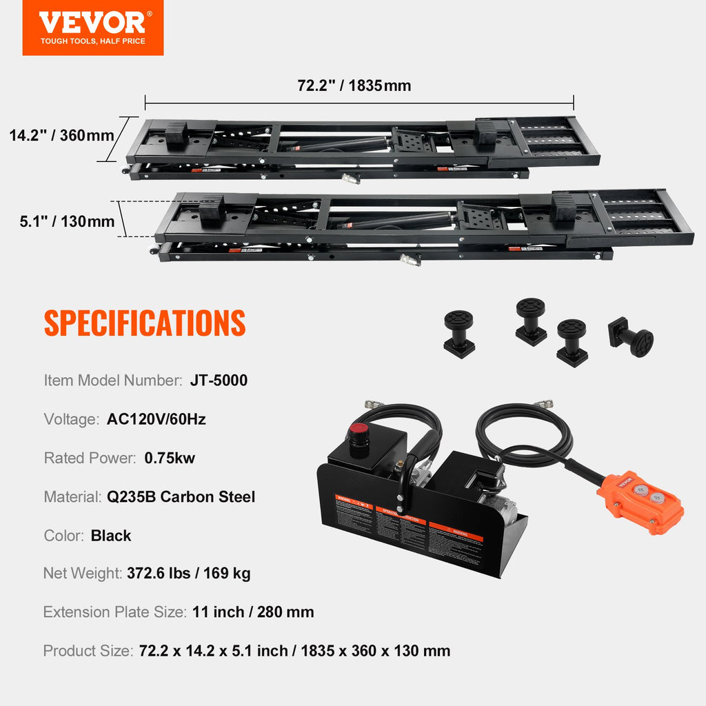 VEVOR Portable Car Lift with extended-length plates for vehicle compatibility