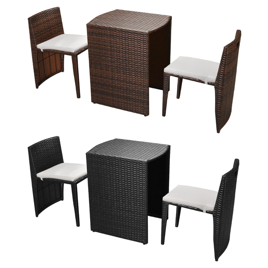 vidaXL Patio Bistro Set Outdoor Furniture Set Table and Chairs Poly Rattan